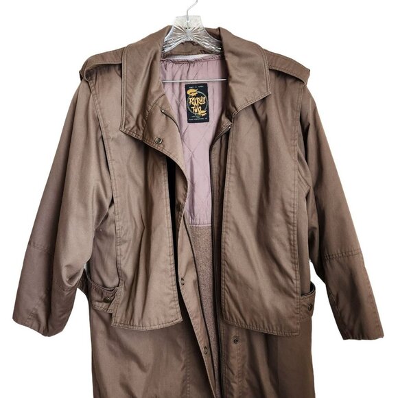 Vintage Foxrun Two By Gale Gould Womens Trench Coat Khaki XL Dark Brown - Picture 2 of 16